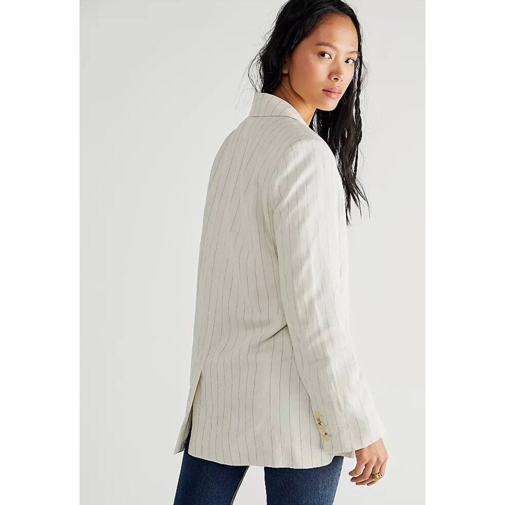 NEW Free People Crosby Blazer Jacket Oversized Linen Blend Ivory Relaxed Small - Picture 3 of 13